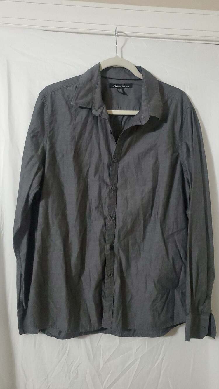 Kenneth Cole New York Slim Fit 100% Cotton Long Sleeve Gray Button Down Shirt